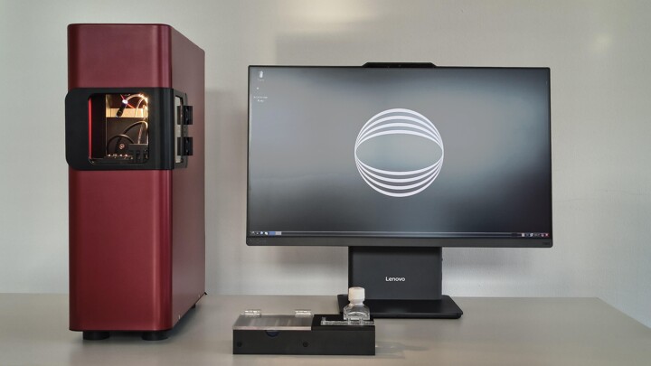 AcCellerator Ruby standalone automated system for label-free mechanical whole blood cell analysis with integrated imaging and microfluidic chip platform.